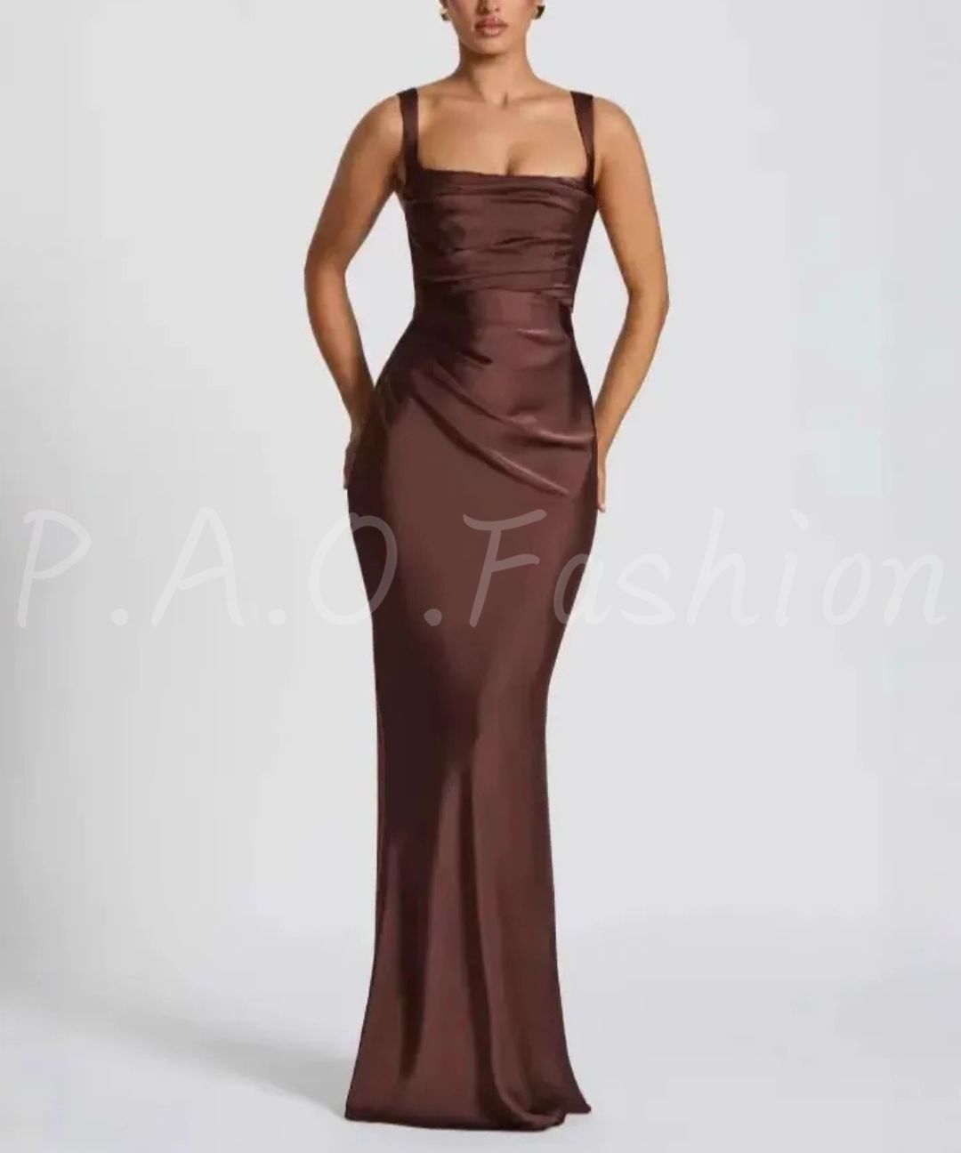 Satin Mermaid Maxi Gown with Halter Scarf