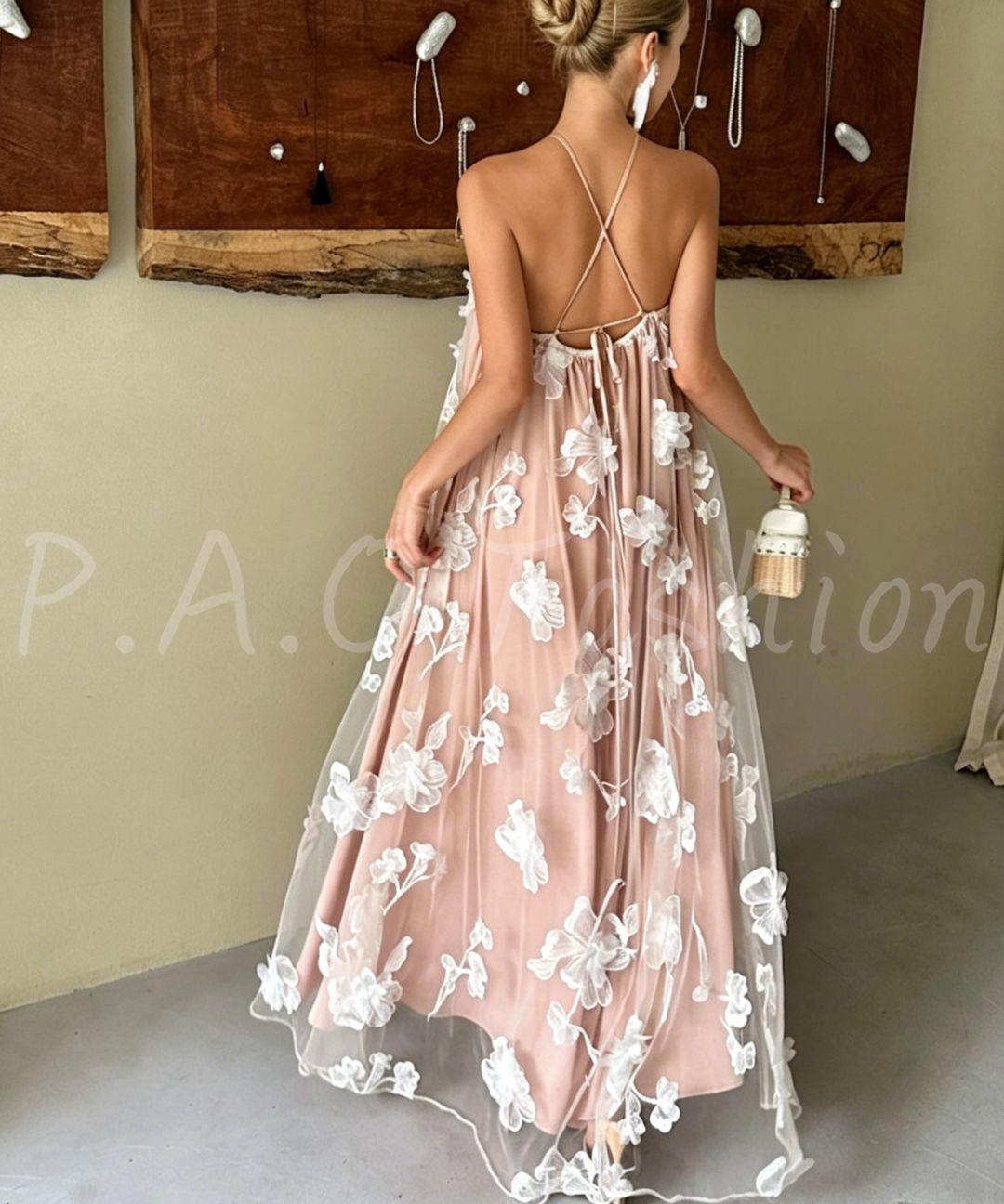 Floral Halter Mesh Maxi Dress
