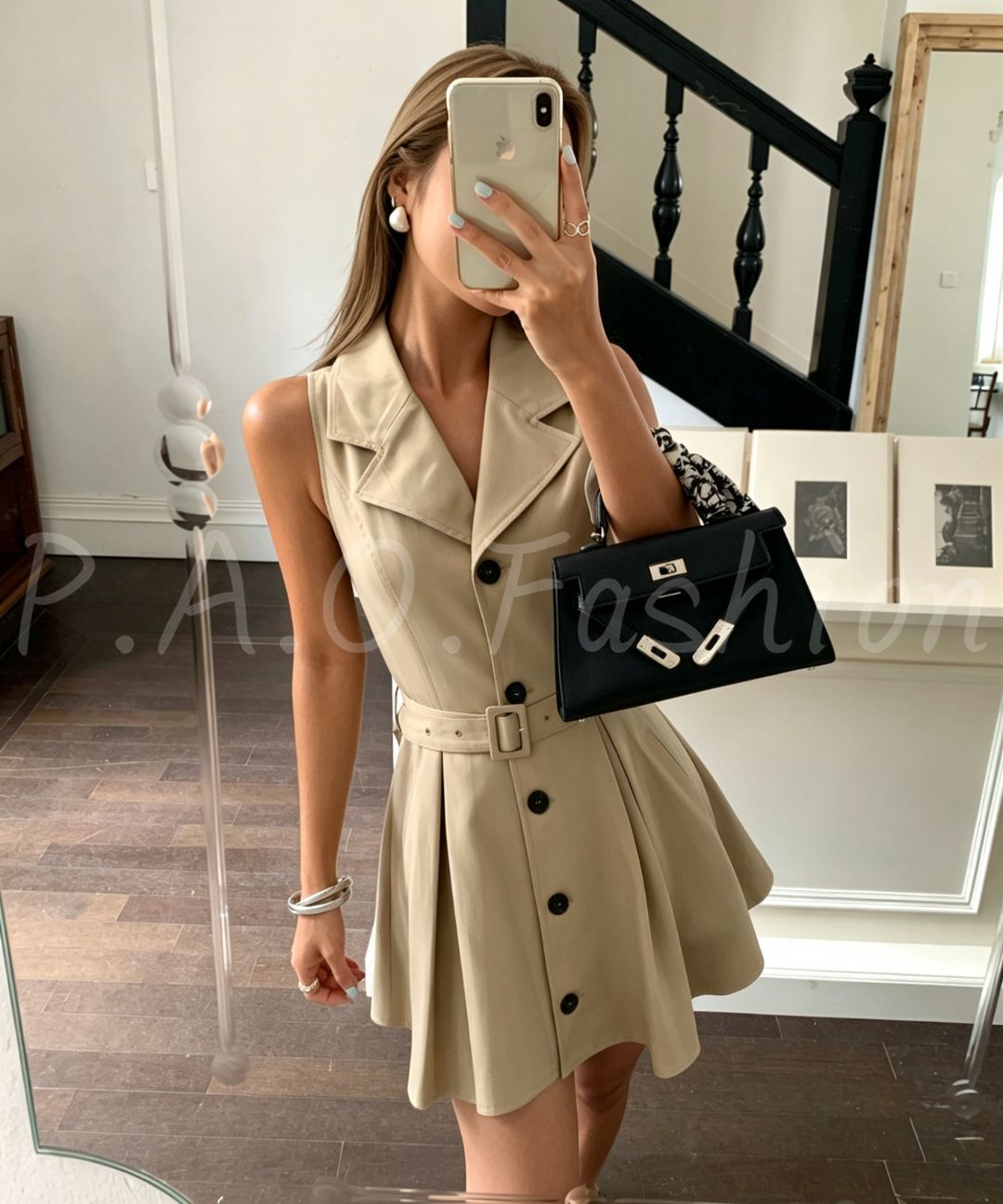 Sleeveless Pleated Blazer Dress