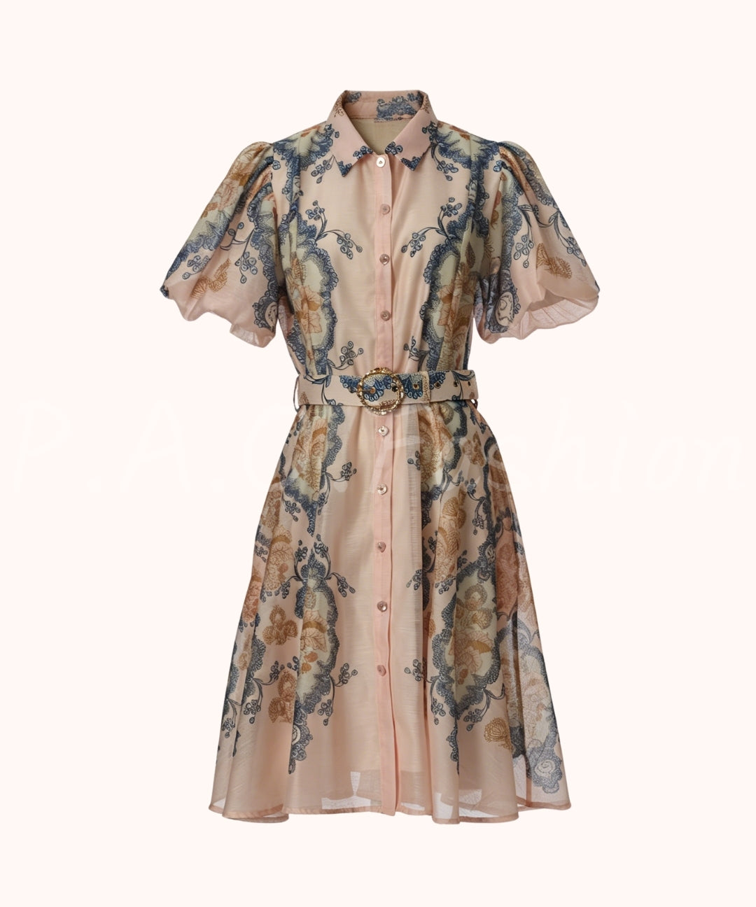 Garden Print Puff Sleeve Waist Dress[Available Now]