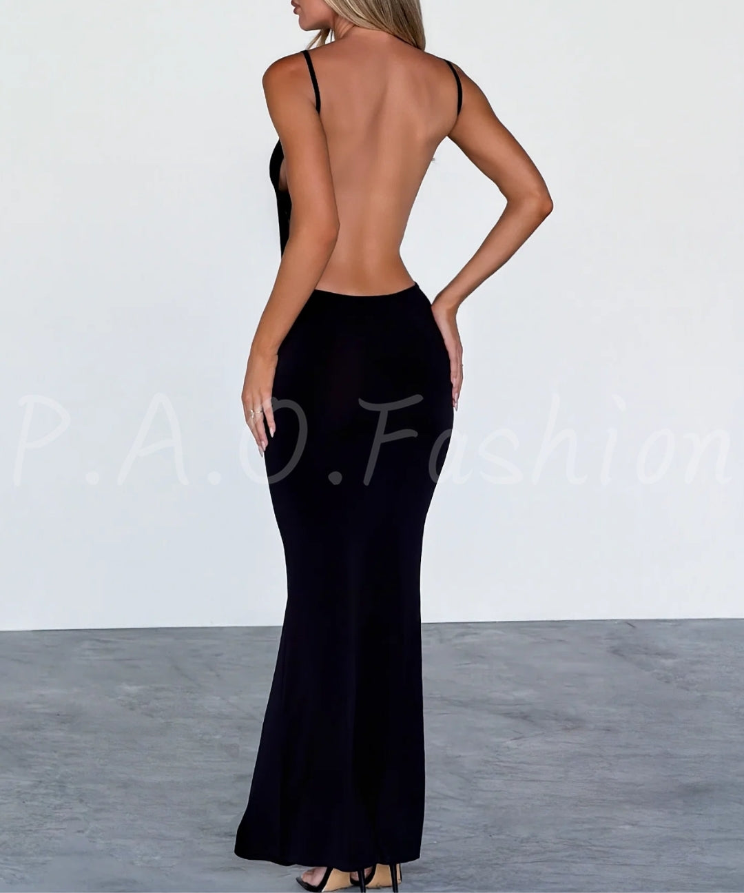 Sheer Mesh Panel Backless Slip Maxi Dress[Available Now]