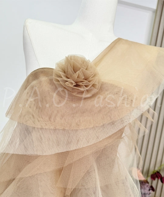 One-Shoulder Layered Tulle Mini Dress