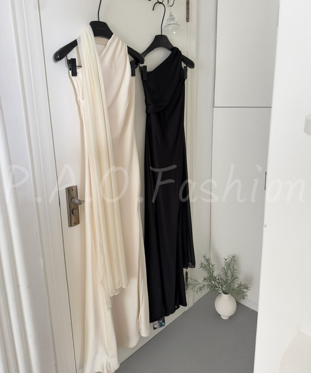 One-Shoulder Satin Slip Dress with Sash & Side Slit[Available Now]