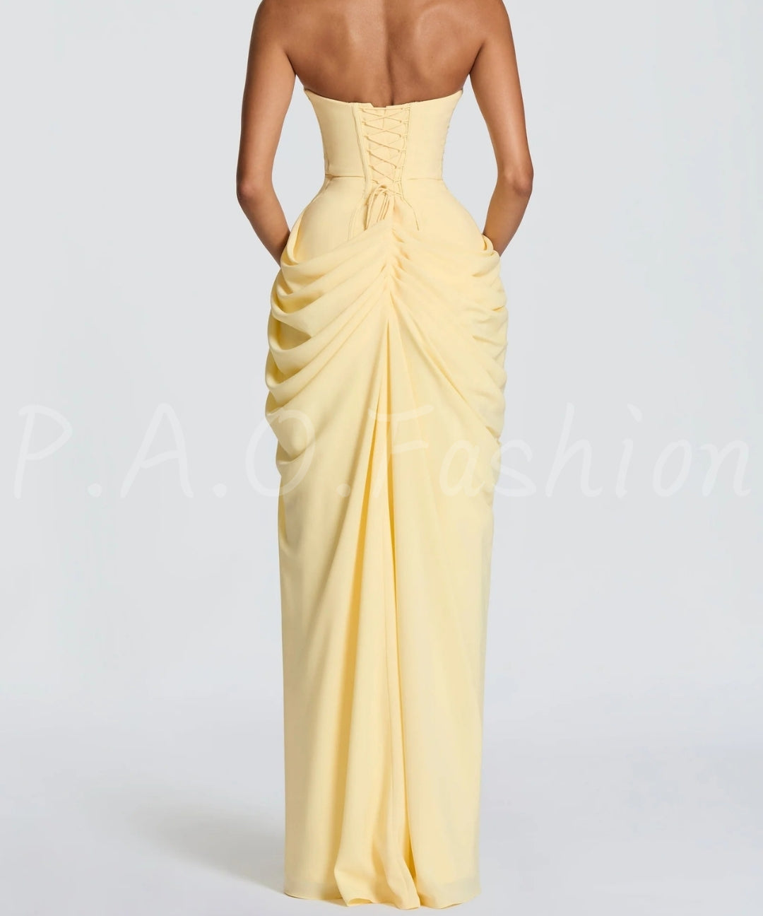 Strapless Ruched Slit Maxi Dress[Available Now]