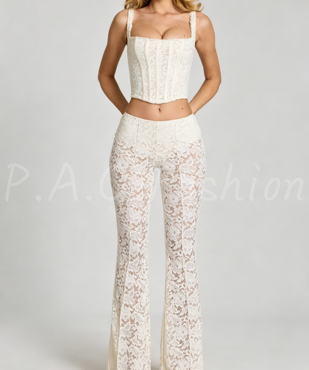 Lace Corset Cami & Flared Pants Set[Available Now]