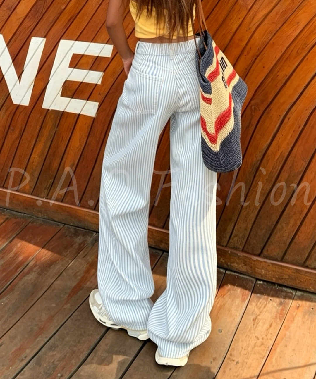 Striped Relaxed High-Waist Straight-Leg Denim Jeans[Available Now]