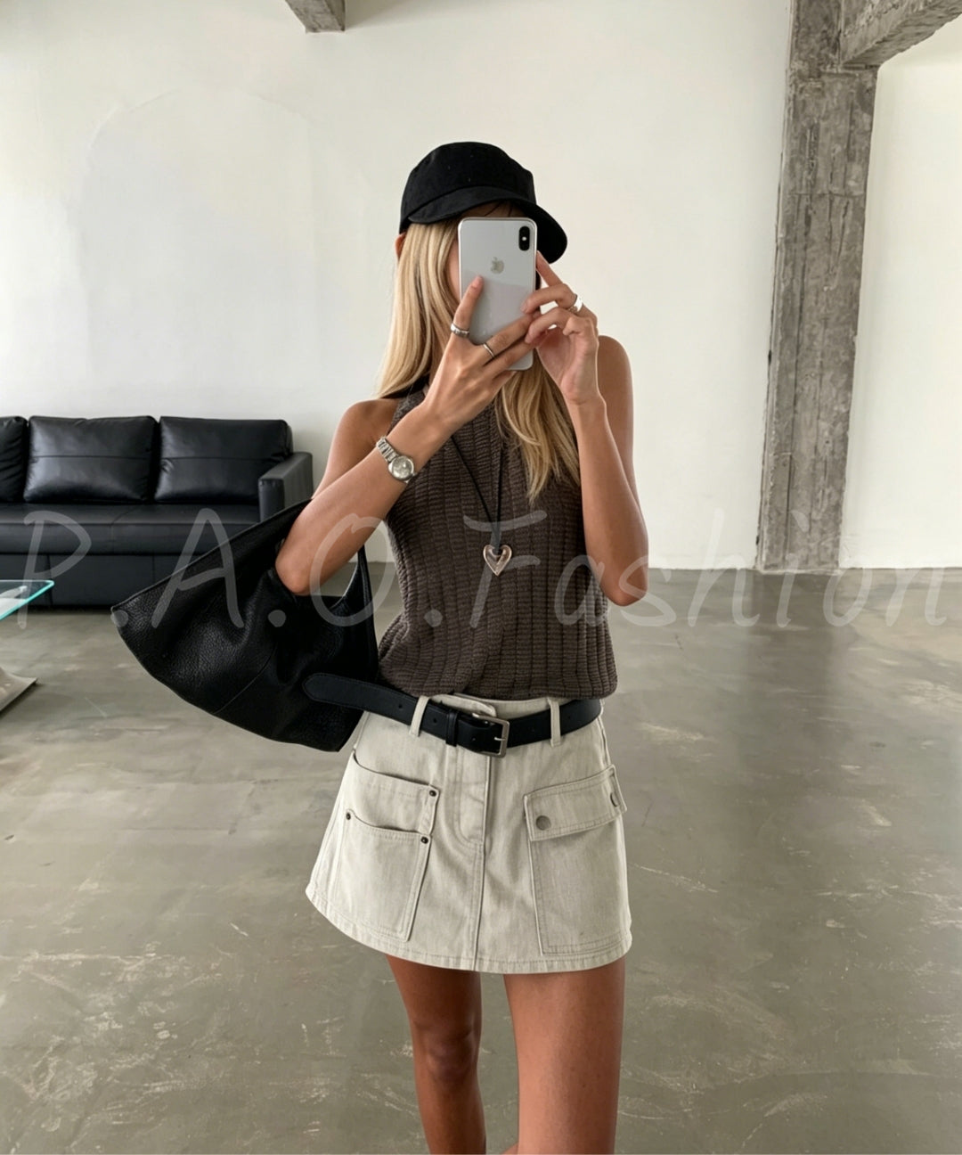 High-Waisted Cargo Denim Skort With Belt[Available Now]