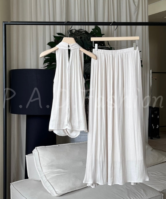 Halter Twist Top & High-Waisted Flowy Skirt Set