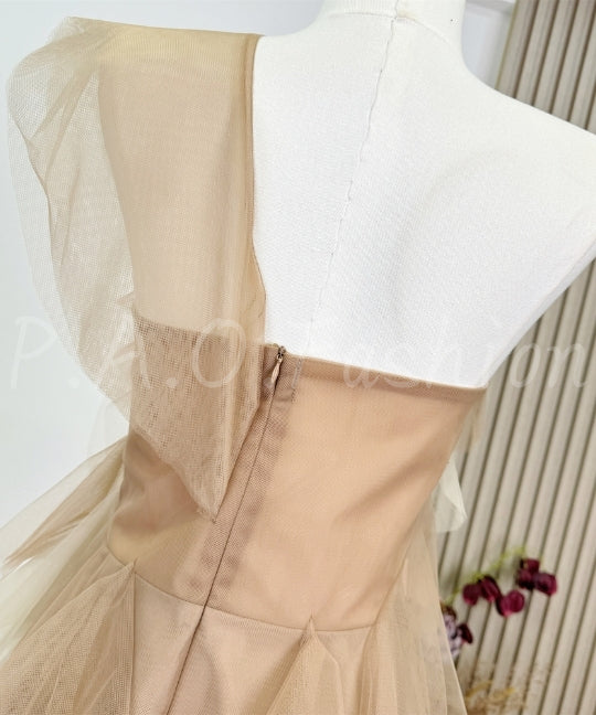 One-Shoulder Layered Tulle Mini Dress