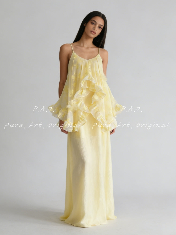 RUFFLED HALTER MAXI DRESS