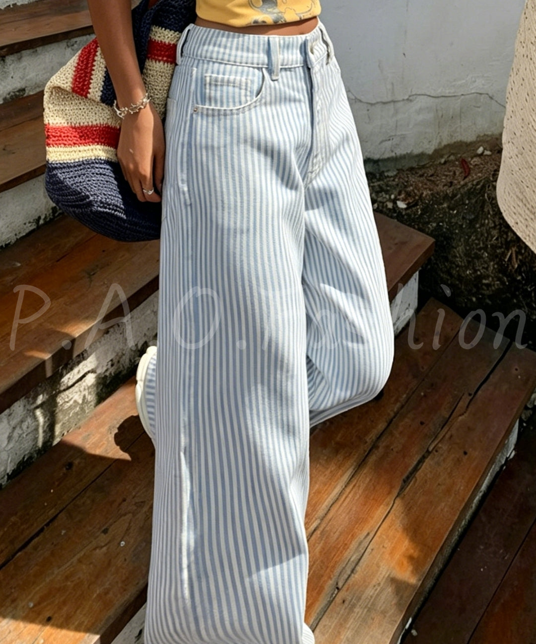 Striped Relaxed High-Waist Straight-Leg Denim Jeans[Available Now]