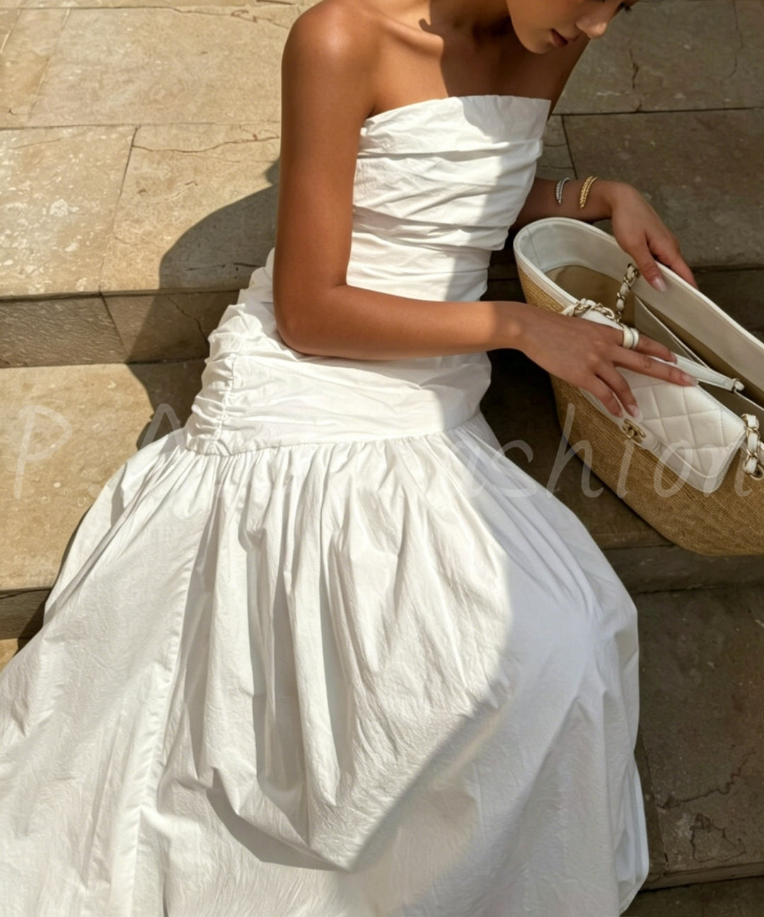 Strapless Pleated Maxi Dress[Available Now]