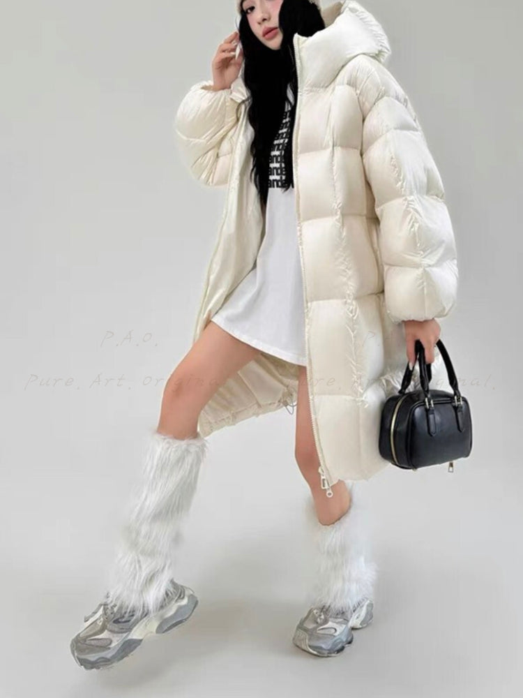 Puffer Satin Mid-Length Down Jacket