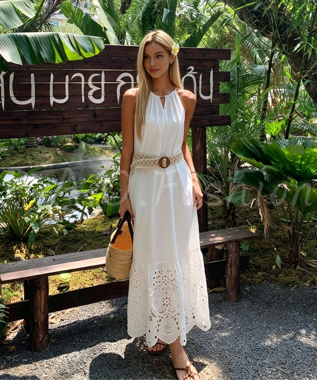 Bohemian Halter Hollow Cotton Maxi Dress[Available Now]