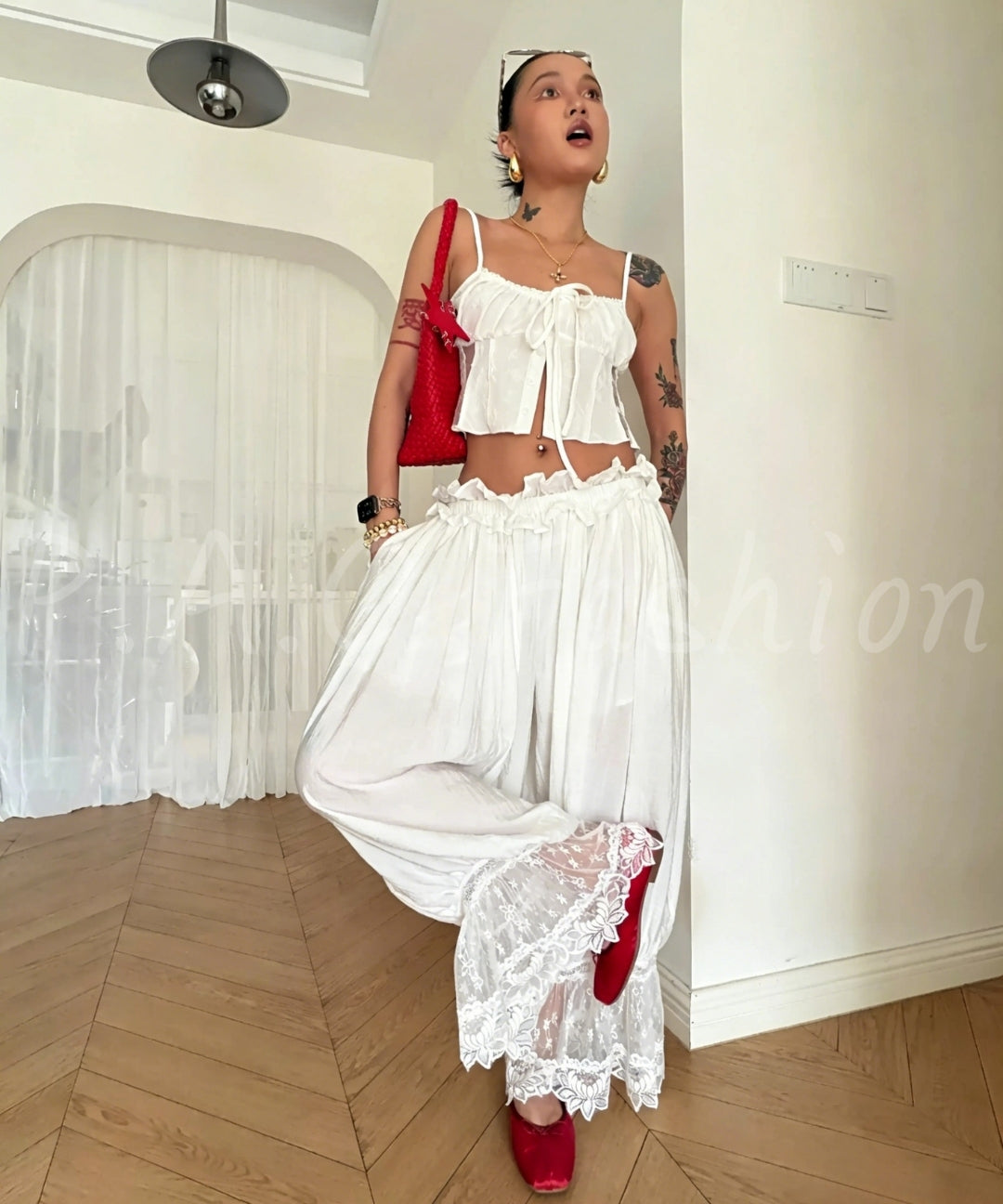 Lace Trim Cami & Balloon Pants Set