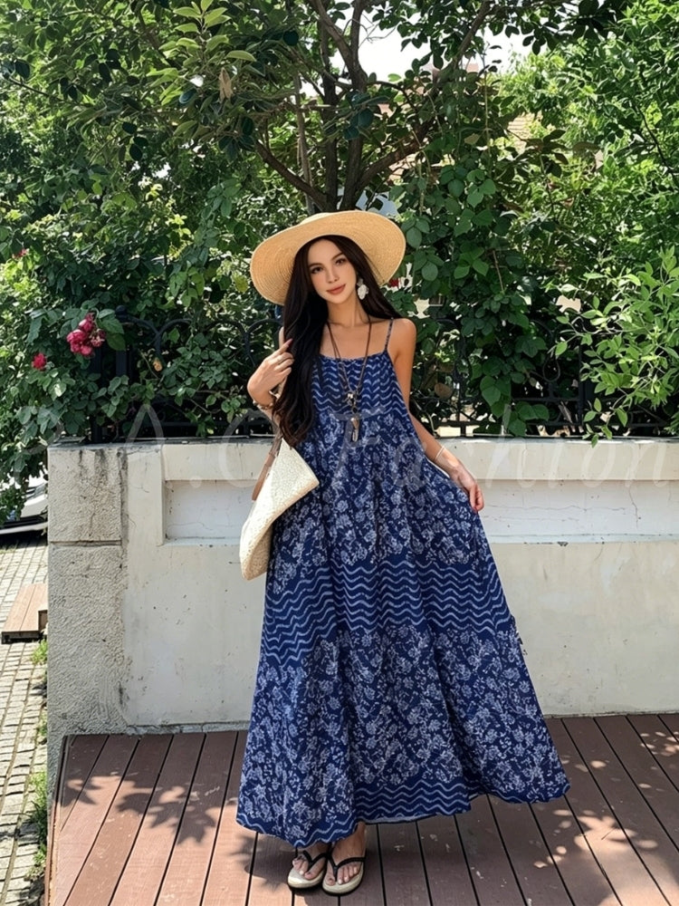 Bohemian Printed Halter Maxi Dress