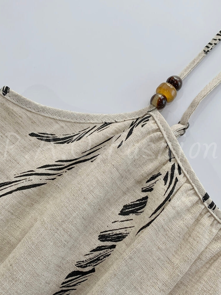 Bohemian Printed Ramie-Tencel Slip Maxi Dress