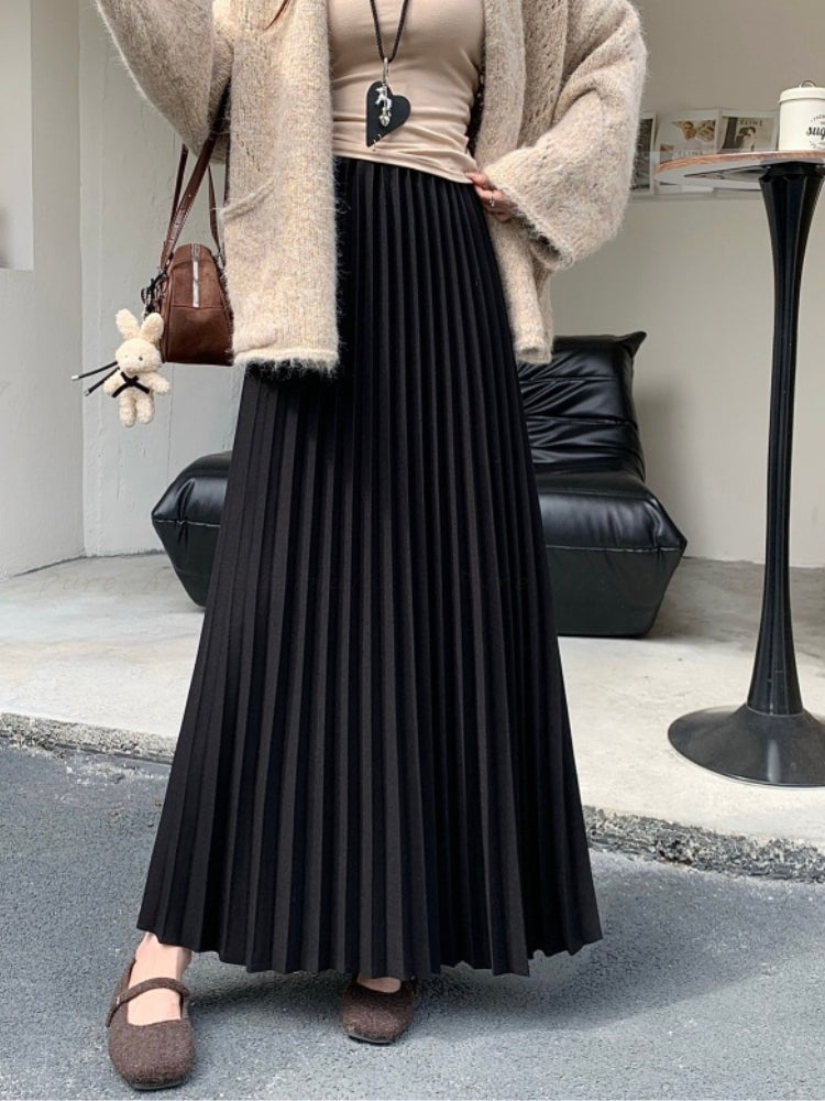Classic Thick Pleated Wool Blend Skirt
