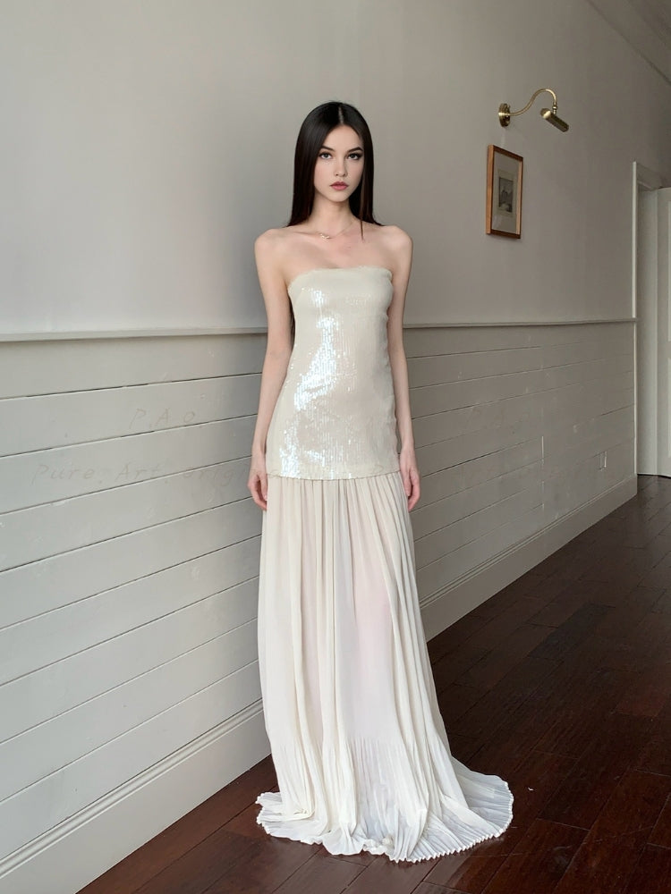 Sequin Strapless Tulle Floor-Length Gown