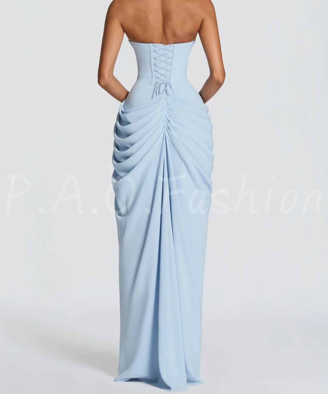 Strapless Ruched Slit Maxi Dress[Available Now]