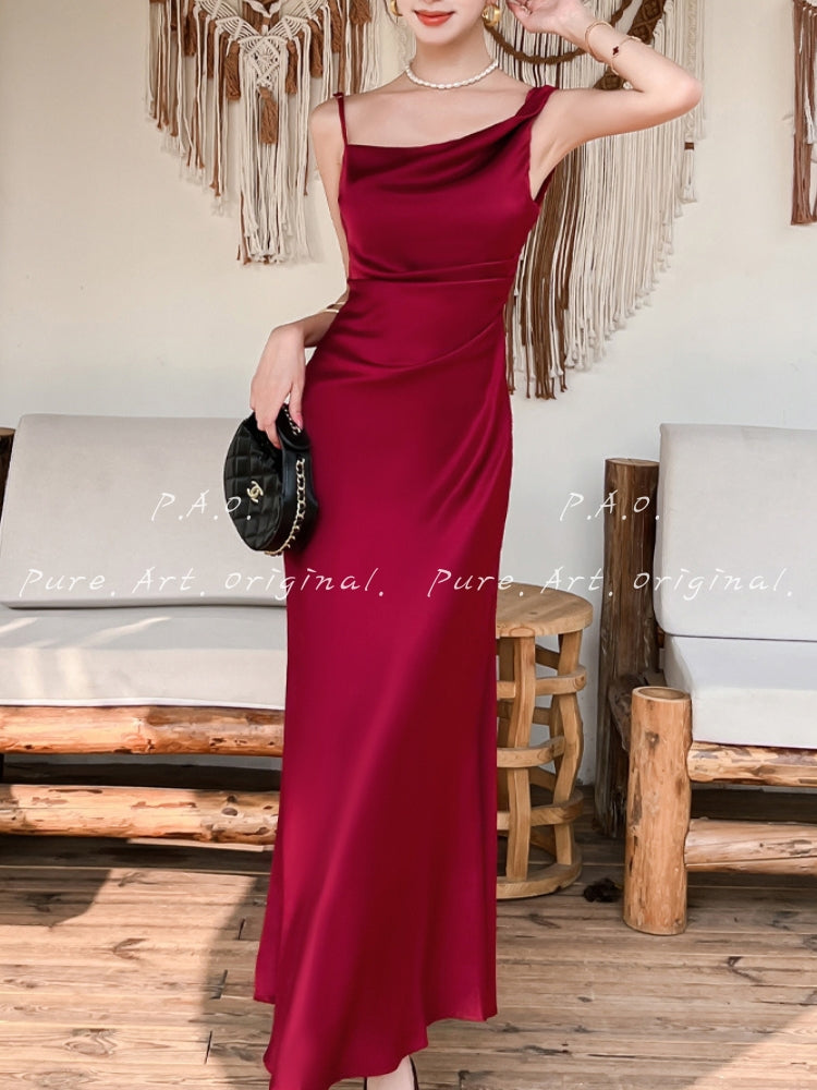 Satin Asymmetric Slip Maxi Dress