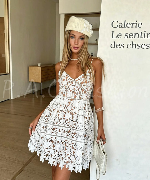 French Floral Lace Corset Mini Dress
