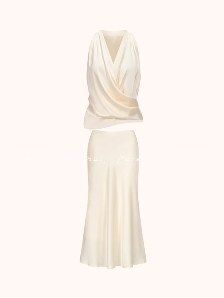 ELARA SATIN HALTER TWO-PIECE SET