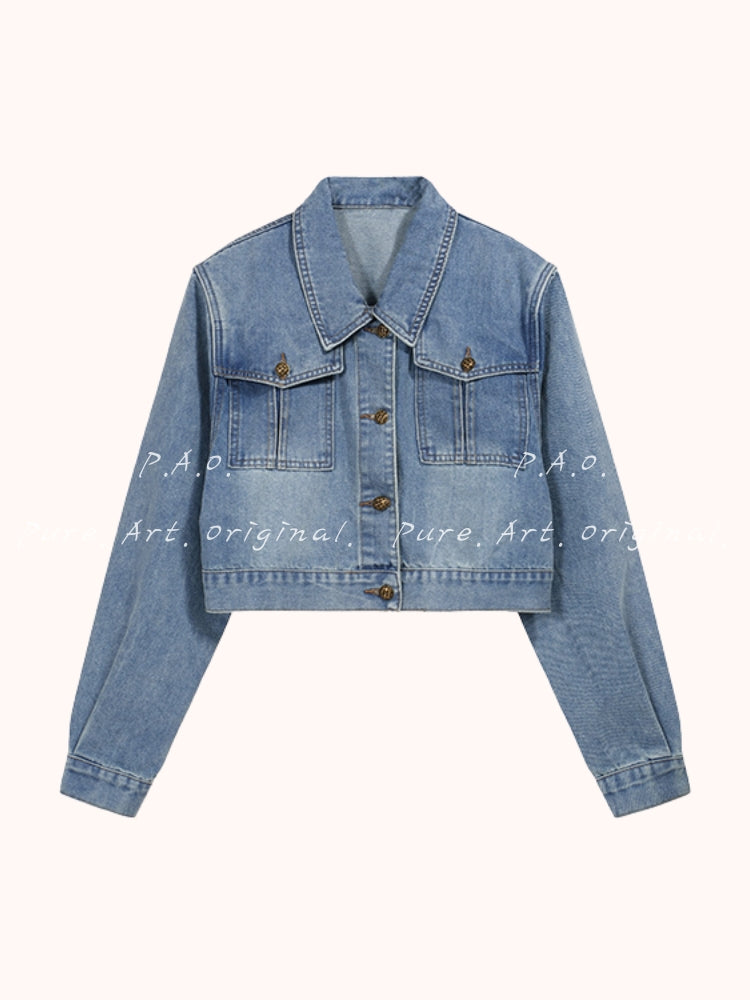 Vintage Washed Cropped Denim Jacket