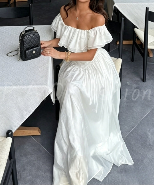 Off-Shoulder Ruffle Corset Maxi Dress