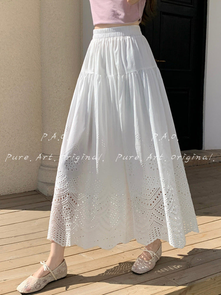 Lace Embroidered Cotton Maxi Skirt