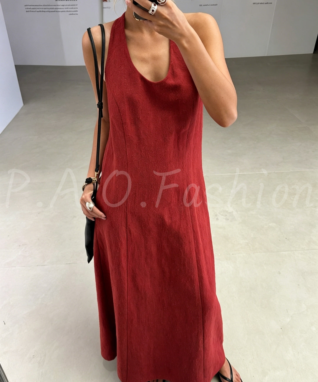 Minimal Braided Halter Linen Dress
