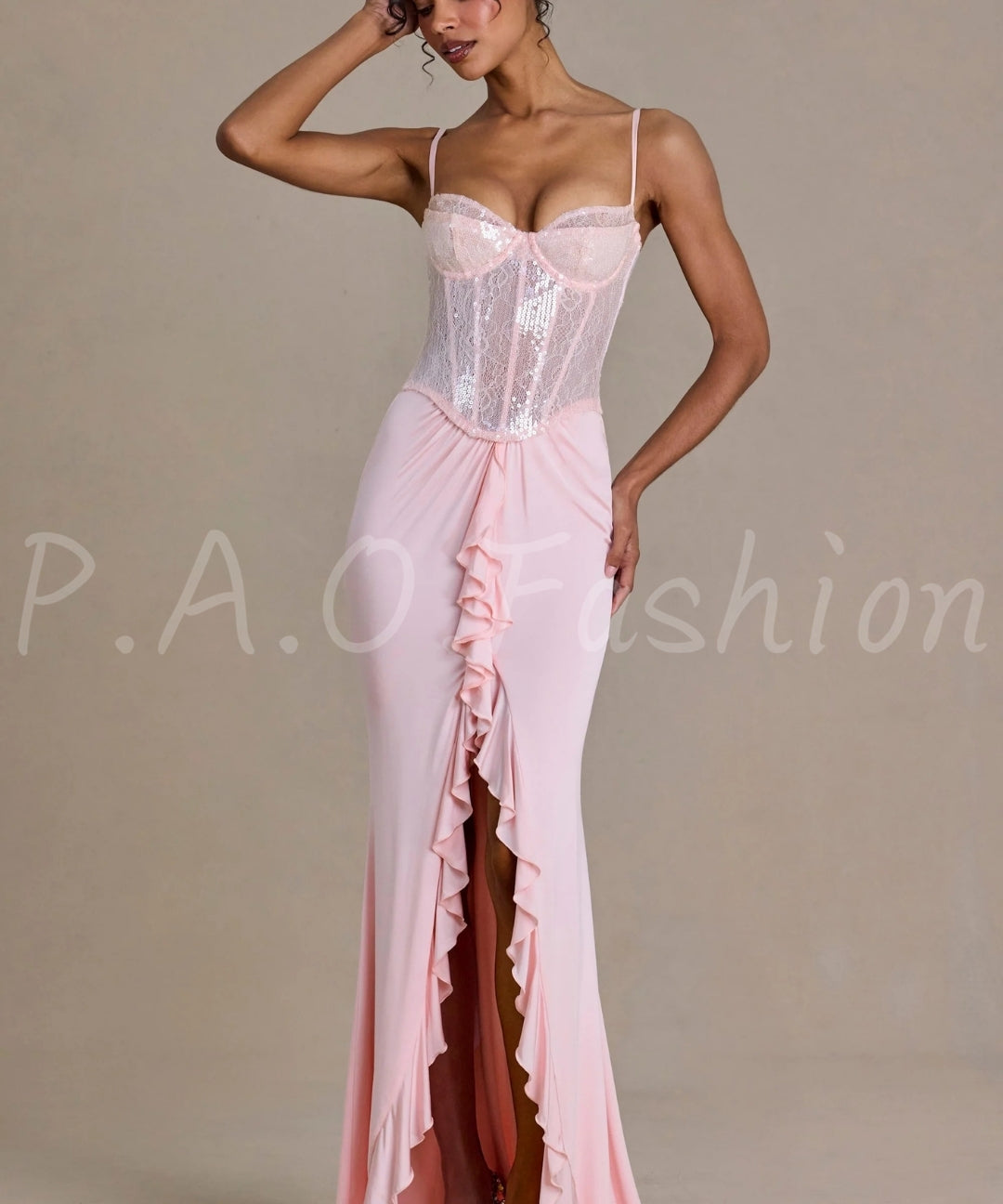 Lace Corset Strap Slit Maxi Dress[Available Now]