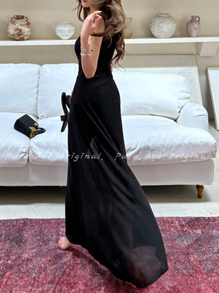 NOIR MESH SCULPT MIDI DRESS