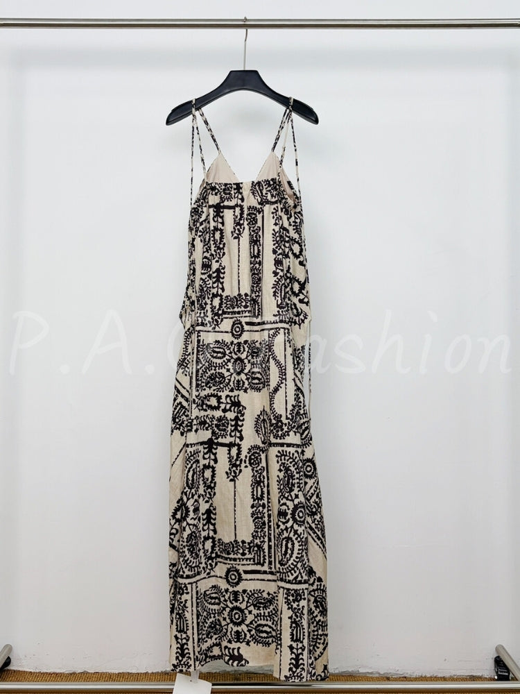 Bohemian Printed Tencel-Linen Slip Maxi Dress