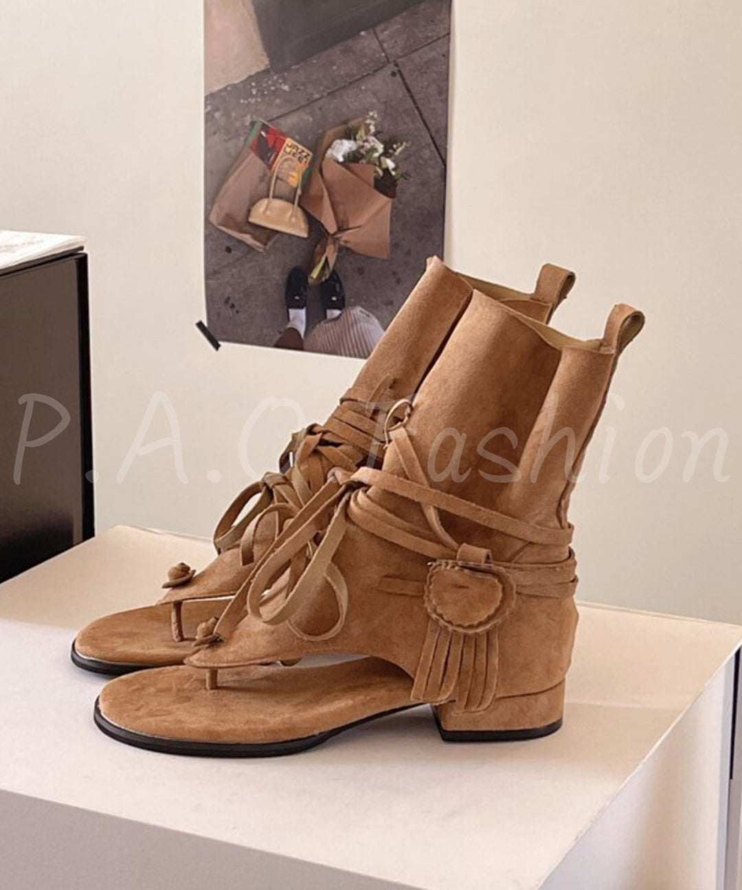 Fringe Toe-Loop Ankle Sandal Boots
