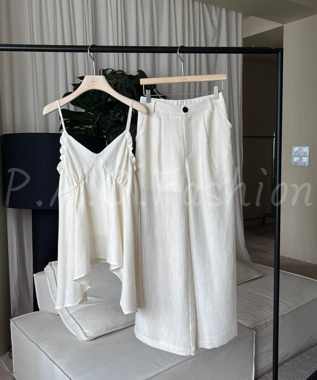 Asymmetrical V-Neck Spaghetti Strap Wide-Leg Two-Piece Set