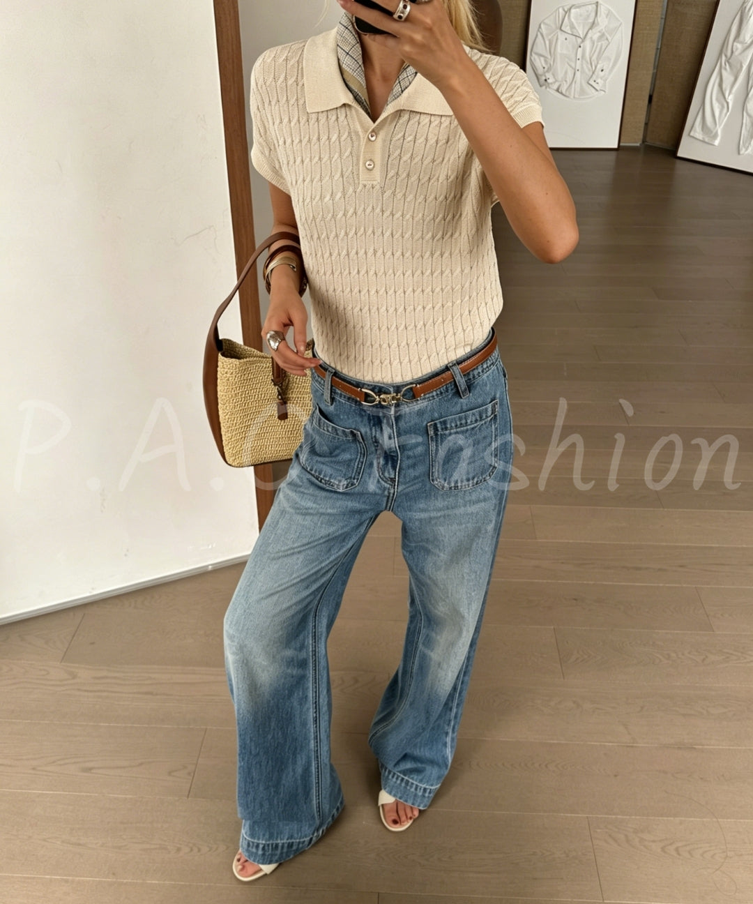 Vintage Washed Wide-Leg Jeans with Belt