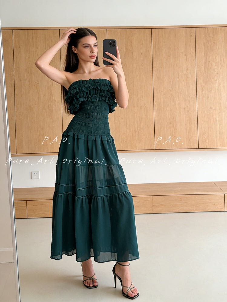 VALENZA STRAPLESS RUFFLE MAXI DRESS