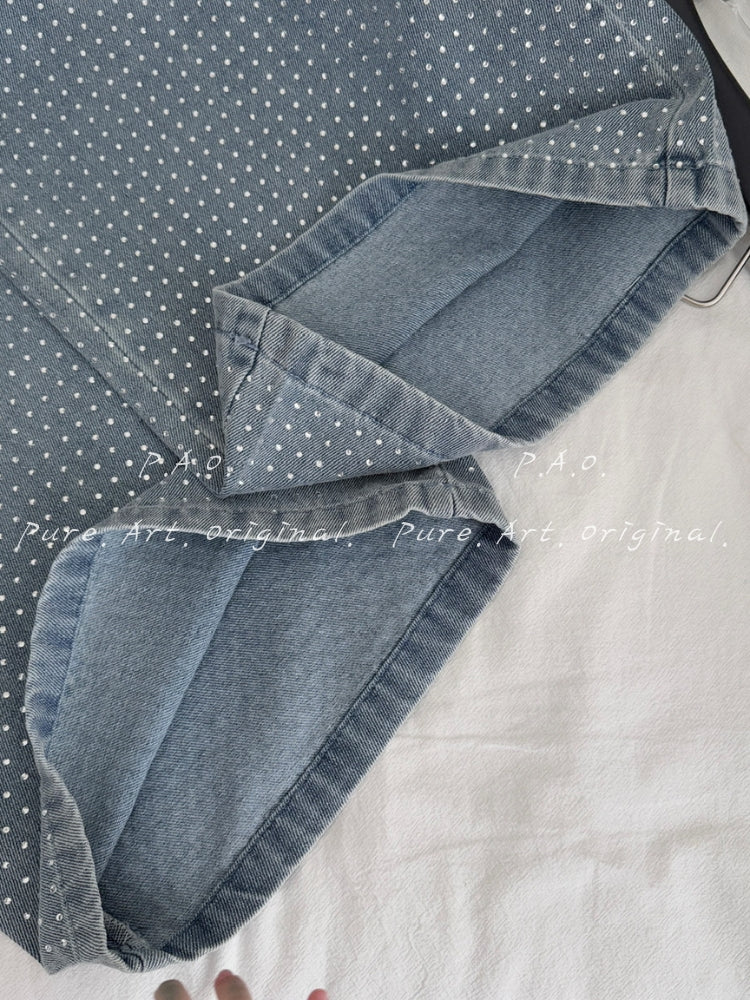 Polka Dot Denim Two-Piece Set