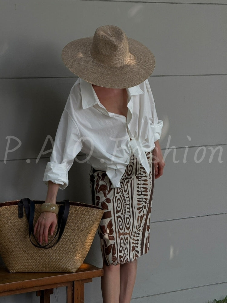 Bohemian Leaf Print Midi Skirt