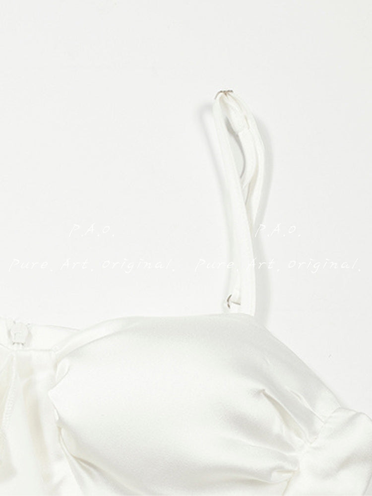 White Asymmetrical Ruffle Chiffon Dress