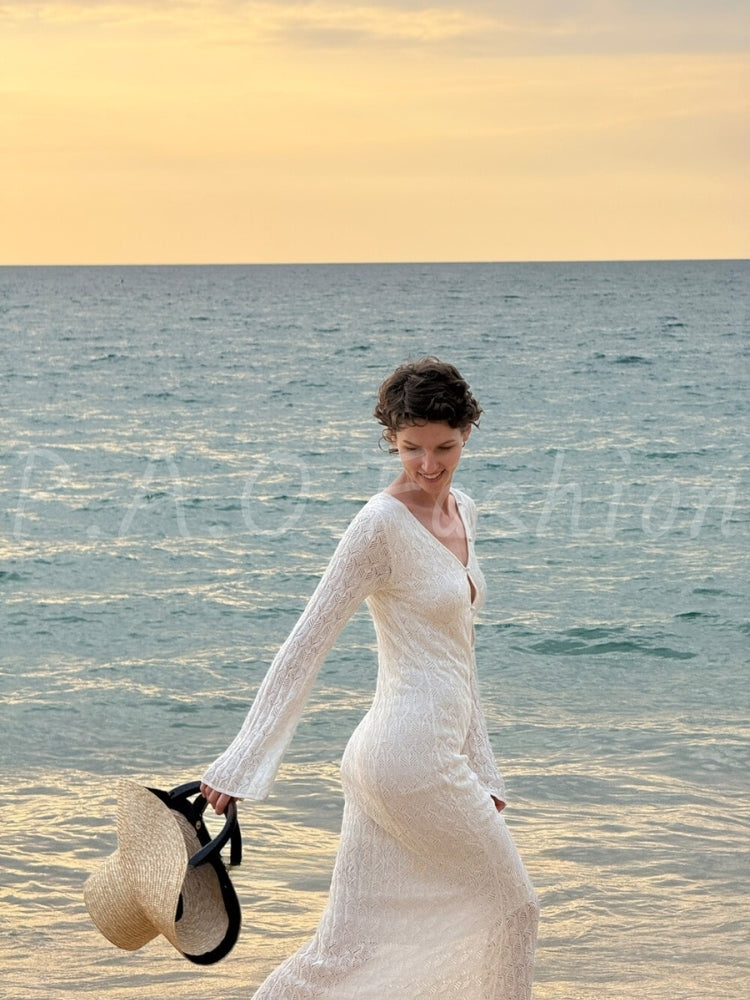 Open-Knit Bodycon Maxi Dress