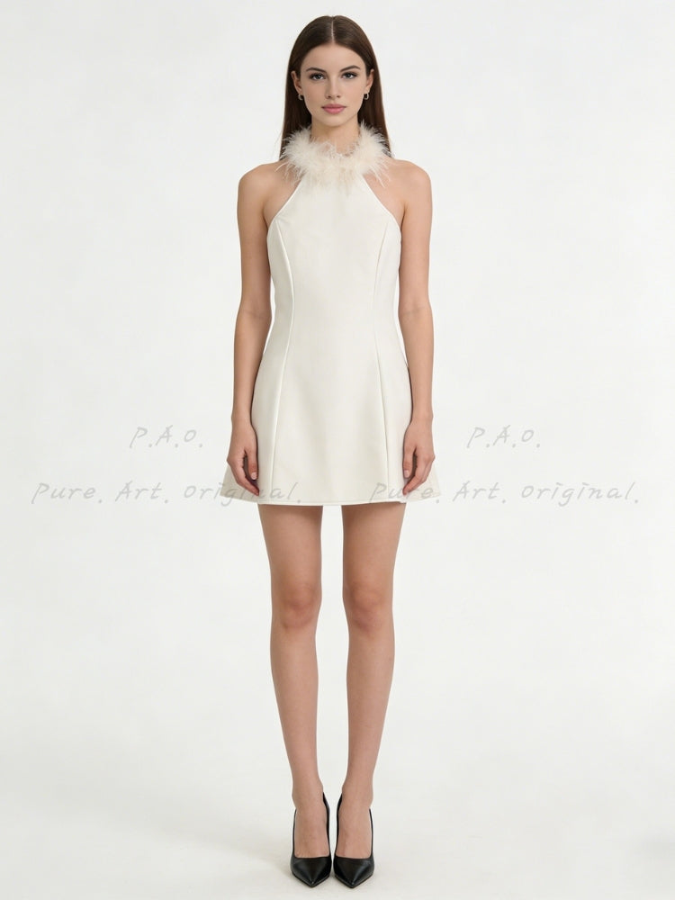 ELARA FEATHER HALTER DRESS