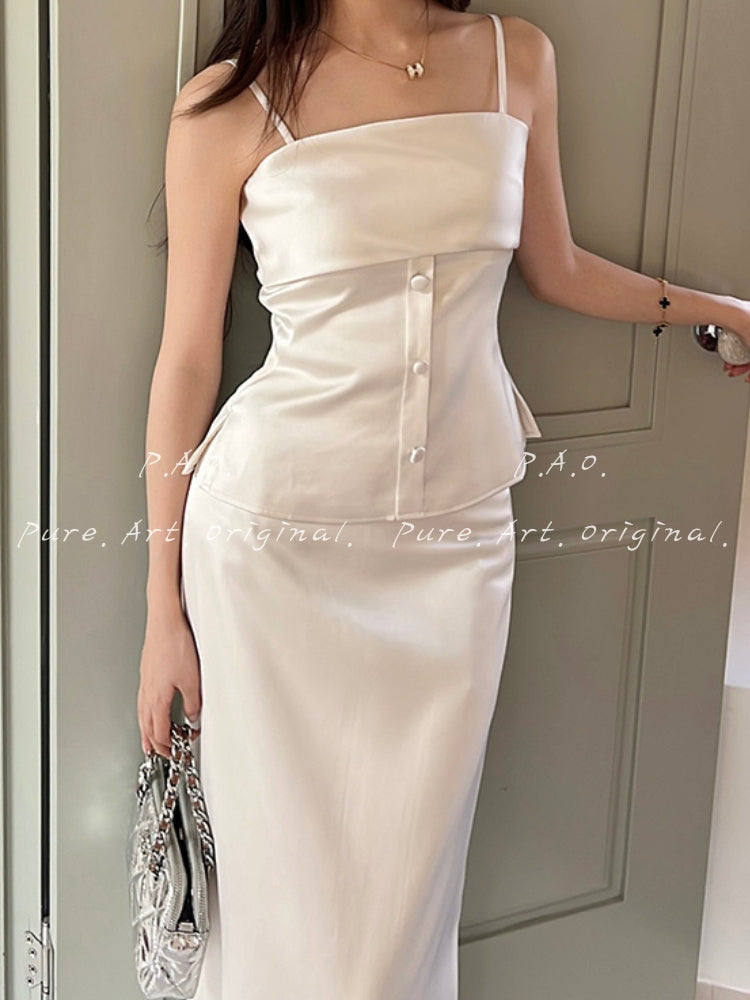 Satin Two-Piece Set – Snatched Waist Top & Sleek Midi Skirt