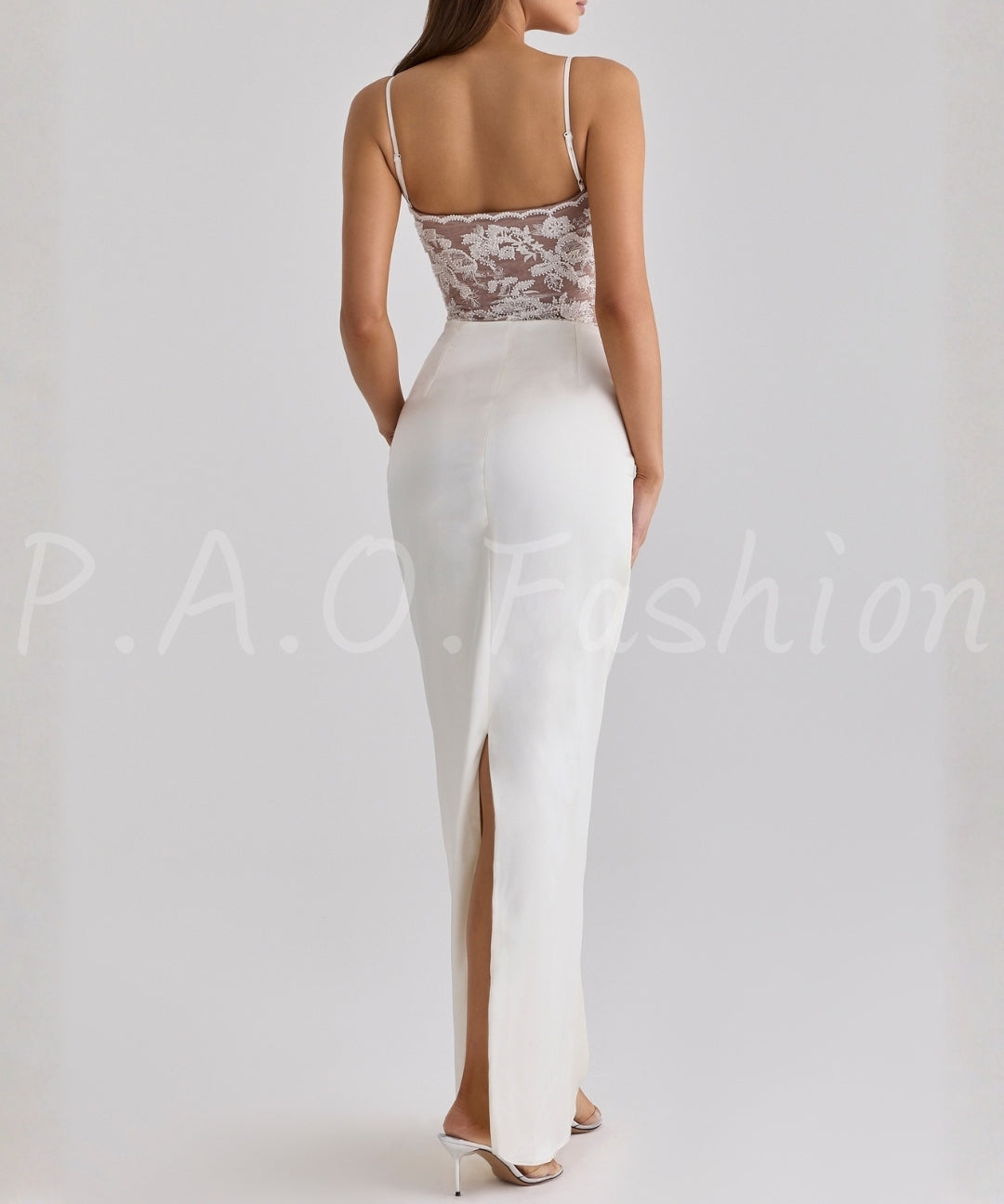 Lace & Satin Splice Evening Dress[Available Now]