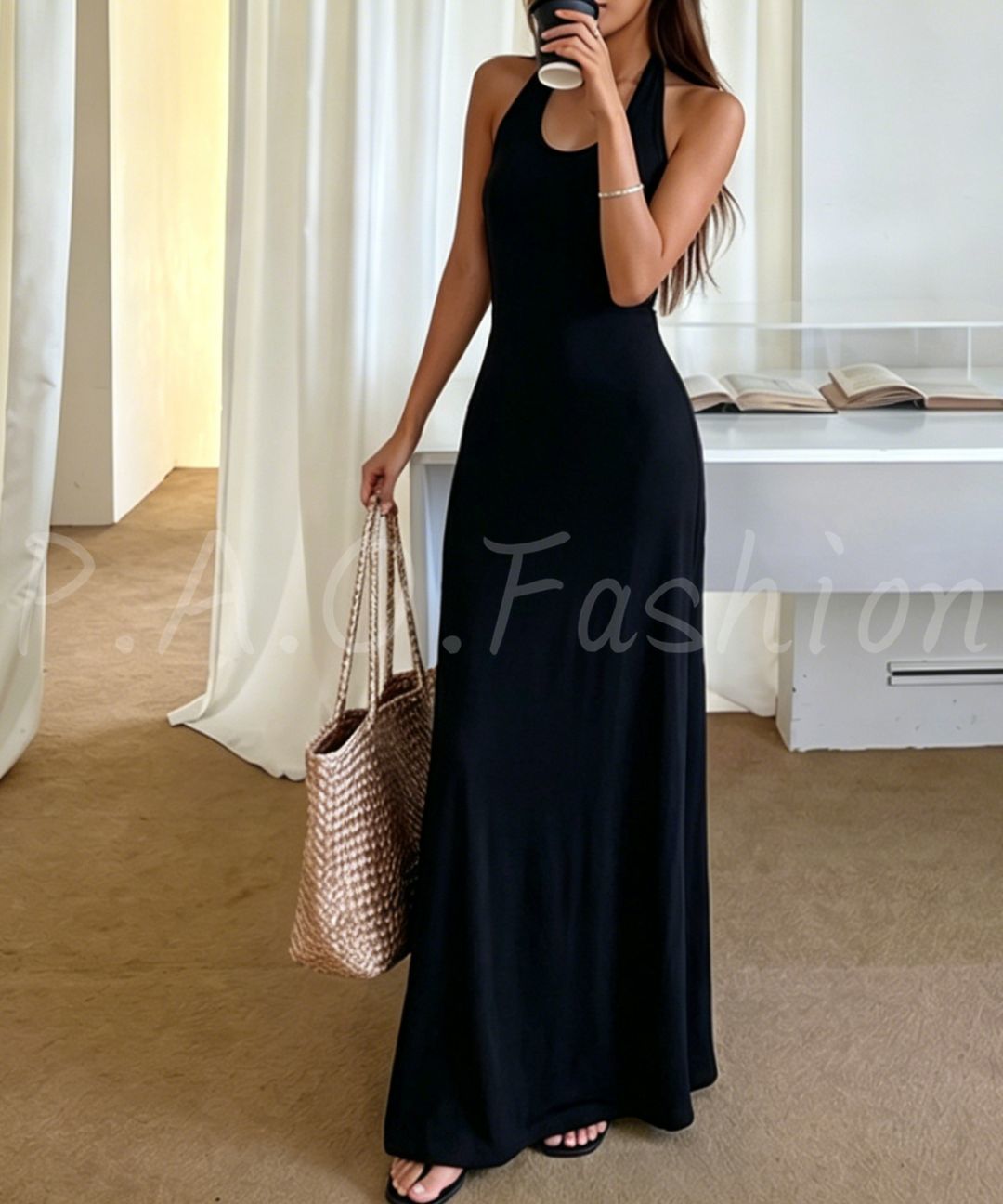 Ribbed Halter Mermaid Maxi Dress