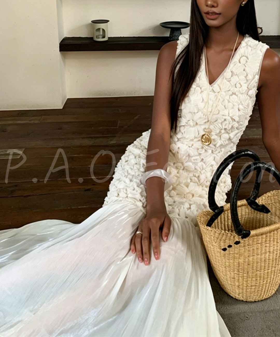 3D Floral Sleeveless Maxi Dress