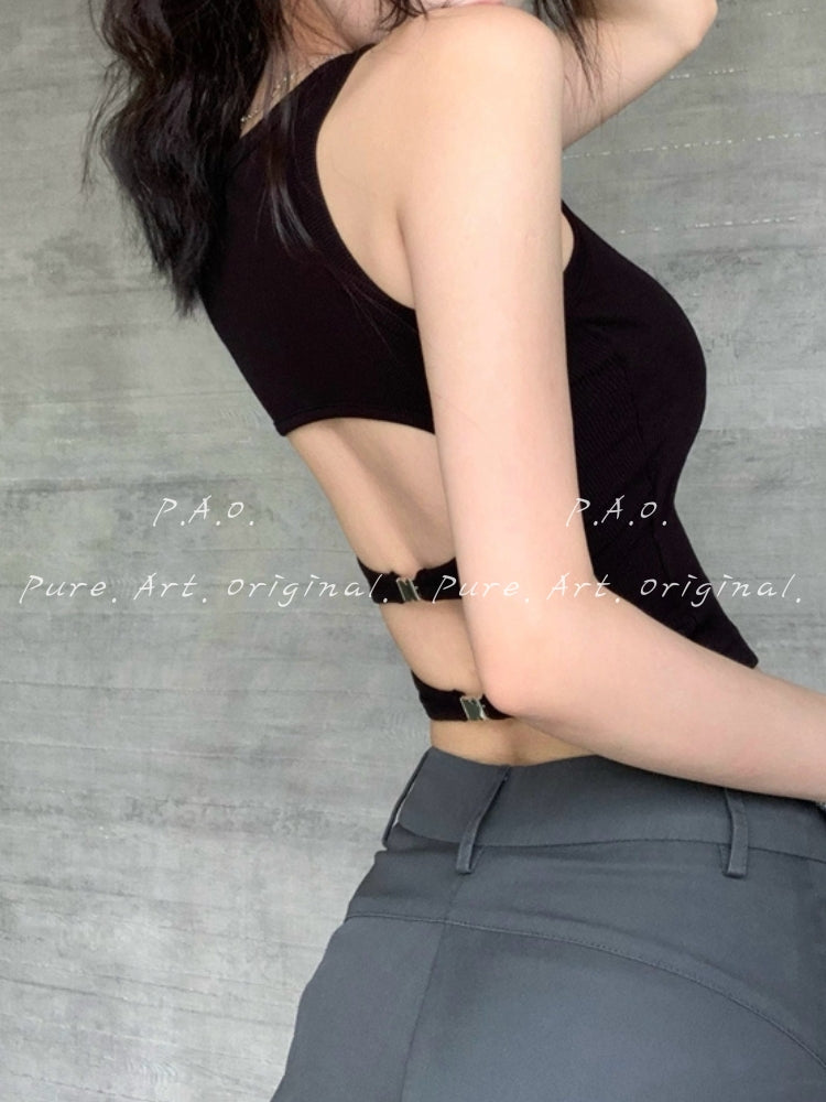 Padded Cut-Out Back Ribbed Tank Top