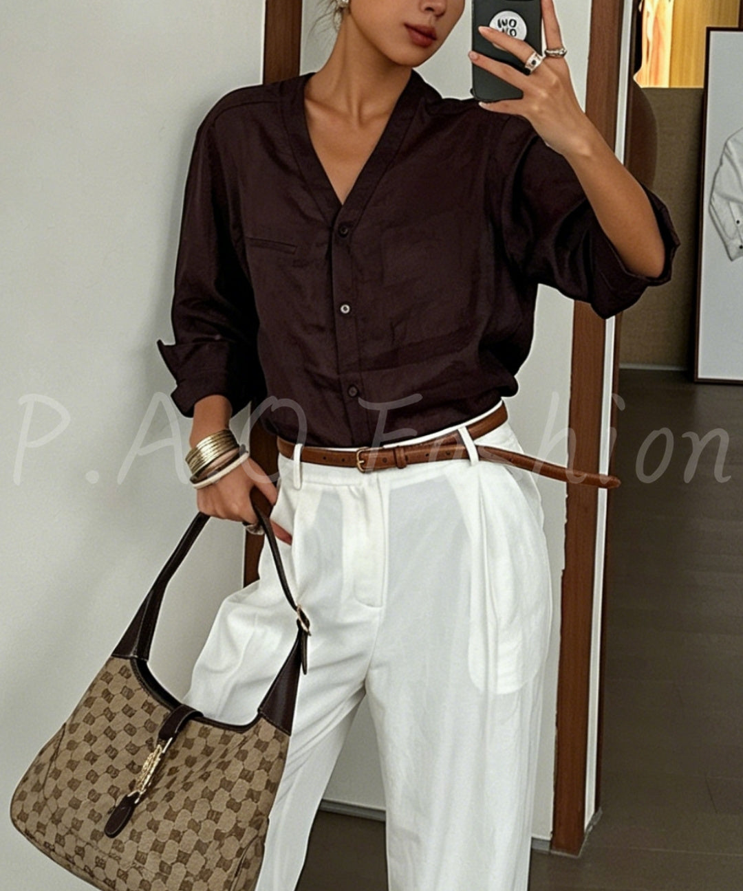 100% Ramie Relaxed V-Neck Shirt