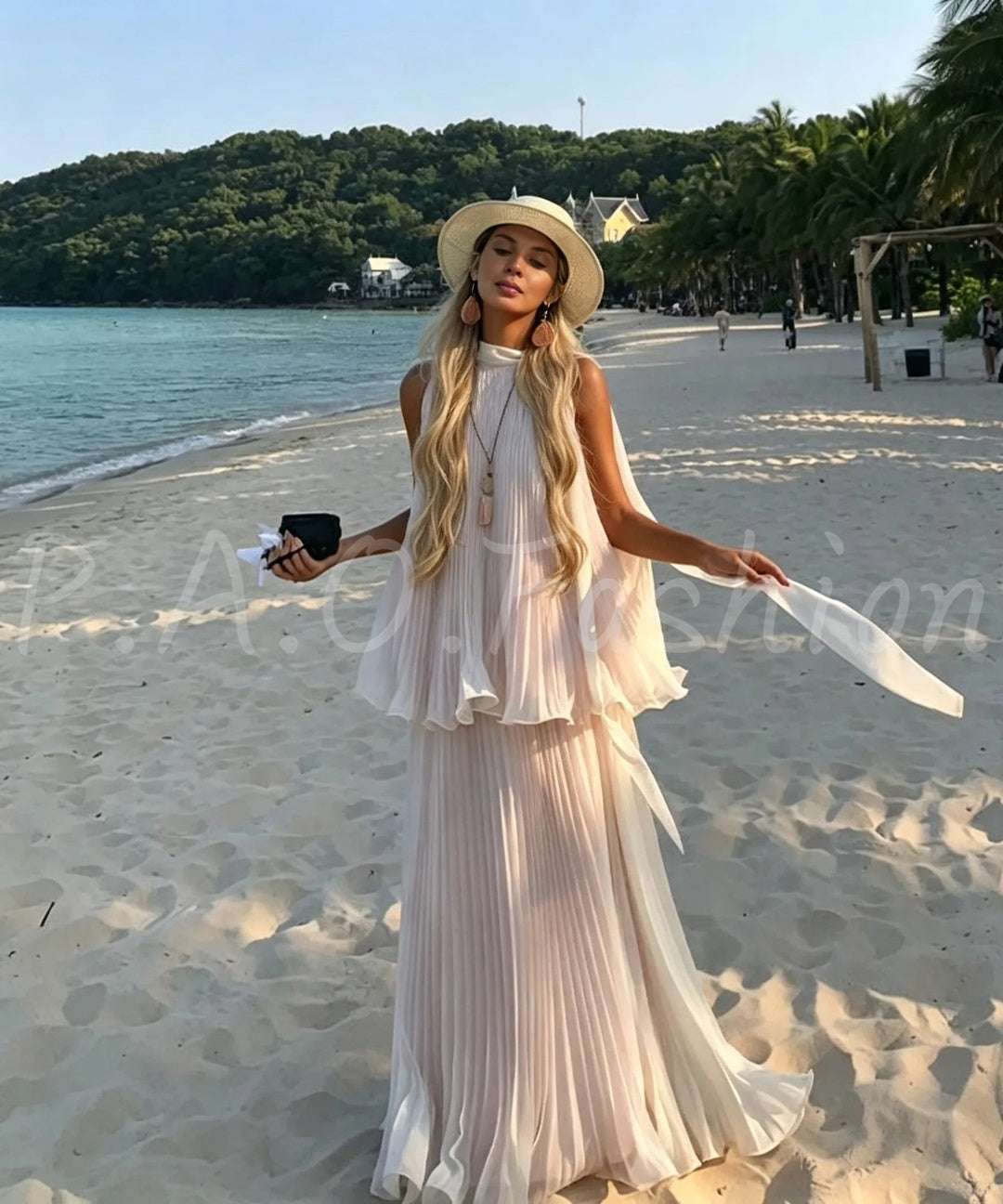 Pleated Sleeveless Top & Flowing Maxi Skirt Two-Piece Set